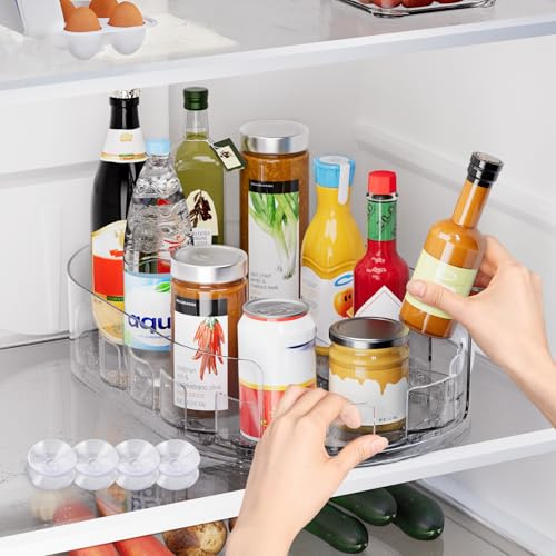 ONADAK Lazy Susan Turntable Organiser for Fridge, 360°Rotating Spice Racks for Kitchen Cabinet, Fridge and Pantry Organizer, 33 X 7.5cmClear PET Revolving Condiment Holder﻿ (3-Pack)