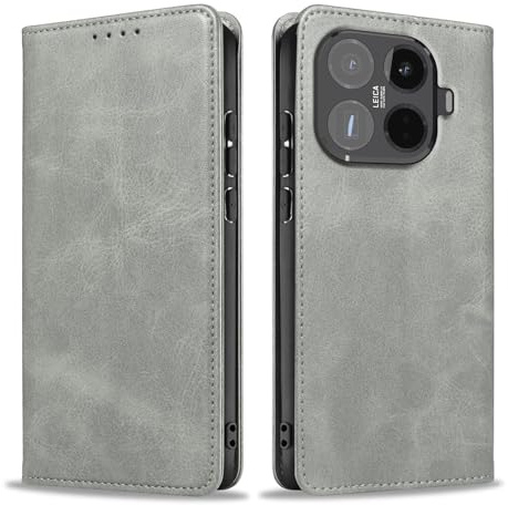 LBH Handyhülle Smartphone-Hülle für Xiaomi 15T Pro Klapphülle Magnetverschluss Kartenfächer Geldfach Standfunktion Case Etui Rundumschutz Schutzhülle Grau