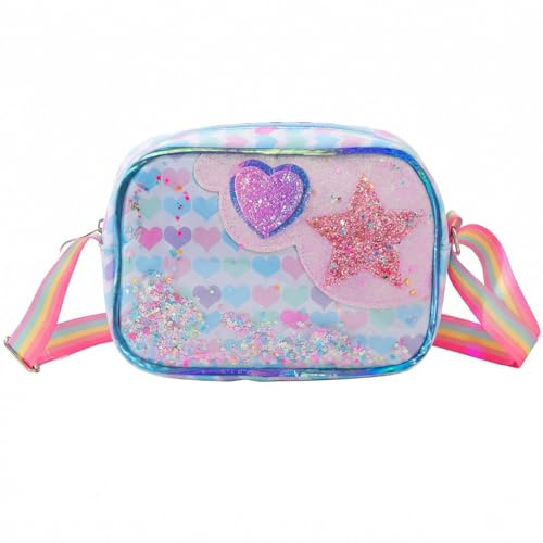 Touosy Umhängetasche Mädchen Glitzer Regenbogen Stern, Handtasche Mädchen Verstellbarer Schultergurt, Kinder Handtasche Leichte PU Crossbody Tasche für Kindergarten Schule Reisen 3-10 Jahre