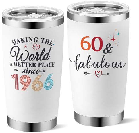 Yuecda 60th Birthday Gifts for Women Her, 1966 60th Birthday Decorations for Woman, 60 Year Old Birthday Gift Ideas, 20 oz Stainless Steel Vacuum Insulated Tumblers