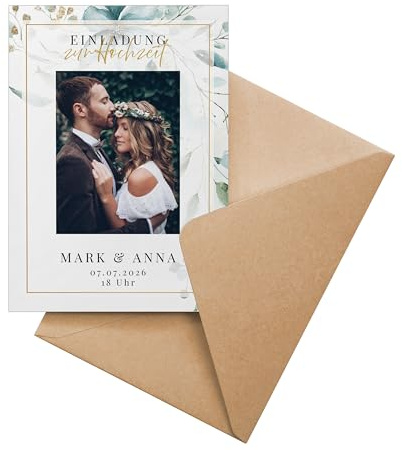 Ausgewählt verpackt Personalisierte Einladungskarten Hochzeit ab 10 Stück – selbst gestalten mit Text – inkl. Umschläge, A6 – Party Einladung zu Geburtstag, Taufe – (Motiv 3 - Hochformat)