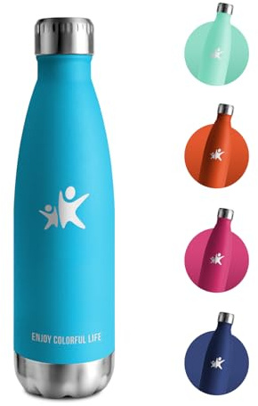 Thermosflasche 500ml, Trinkflasche BPA-Frei, Auslaufsicher Doppelwandig Thermoskanne für Fitness, Laufen, Büro, Erwachsene, Camping