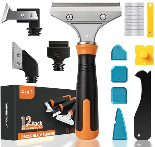 Caulking Tool Kit Silicone Sealant Grout Remover Multi Angle Finishing Tool | Stainless steel scraper, ergonomic silicone grip & detachable design, ideal for bathroom, kitchen & all sealing jobs