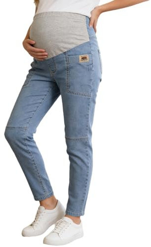 Zaldita Jeans Cargo pour Femmes Enceintes Jeans D'Ami pour Femmes Enceintes Décontracté Shopping en Ville Été Mom Réglage Slim Et Élastique Bleu 4XL