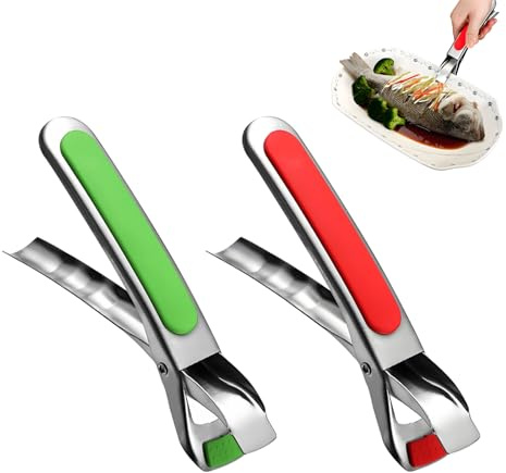 2PCS Hot Plate Grippers, Heat-Resistant Silicone Tongs for Air Fryer, Oven, Microwave & Instant Pot, Anti-Scald Bowl Holder Clip, Non-Slip Kitchen Tongs for Cooking, Stainless Steel Dish Grippers