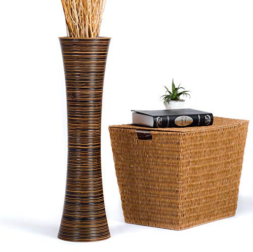 Leewadee Große Bodenvase 65 cm Mangoholz für Pampasgras & Trockenblumen | Dekovase fürs Wohnzimmer, für Zweige & Trockengräser - bruchfester als Keramik, kein Wasser. Boho