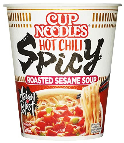 Nissin Cup Noodles – Spicy, Einzelpack, Soup Style Instant-Nudeln japanischer Art, mit Chilis, geröstetem Sesam & Gemüse, schnell im Becher zubereitet, asiatisches Essen (1 x 66 g)