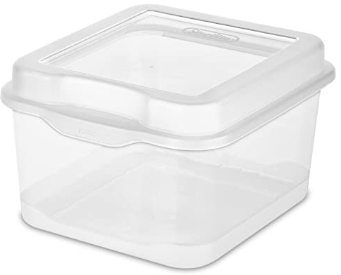 Sterilite FlipTop, Stackable Small Storage Bin with Hinging Lid, Plastic Container to Organize Desk at Home, Classroom, Office, Clear, 1-Pack