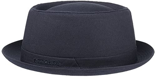 Stetson Athens Cotton Porkpie Hut Made in Italy Damen Herren Sommer Winter Herbshut mit Innenfutter dunkelblau 56 cm