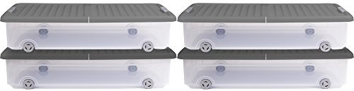 Ondis24 Unterbettbox Wäschebox Utensilienbox Rollerbox Aufbewahrungsbox 35 W (4 Stück, Grau)