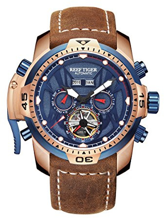 REEF TIGER Herren Uhr analog Automatik mit Leder Armband RGA3532-PLSR