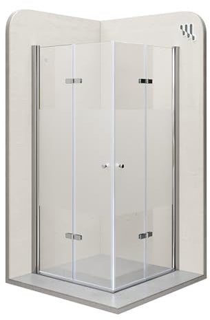 i-flair Duschkabine EMMA mit Falttüren 100x100 cm (Links x Rechts) Höhe: 180cm, Eckduschkabine Falttürkabine aus teilsatiniertem 6mm NANO ESG Sicherheitsglas - DK99