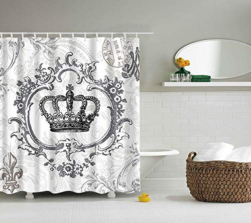 Boyouth Duschvorhänge mit Kronenmuster, Digitaldruck, für Badezimmer-Dekoration, Polyester, wasserdichter Stoff, mit 12 Haken, 180 x 180 cm, Mehrfarbig