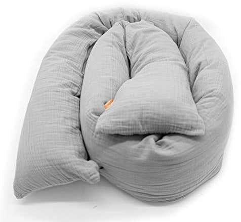 Mizali - Kuschelschlange 300 cm - mit Reißverschluss - abnehmbarer Musselin Bezug - waschbar - Kantenschutz Kinderbett (300cm Hellgrau)
