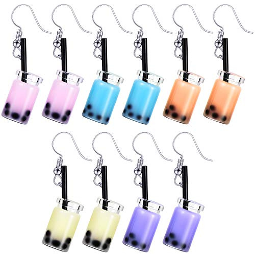 5 Pairs Pearl Milk Tea Dangle Earrings Bubble Tea Drop Earrings Boba Earrings Funny Earrings for Women