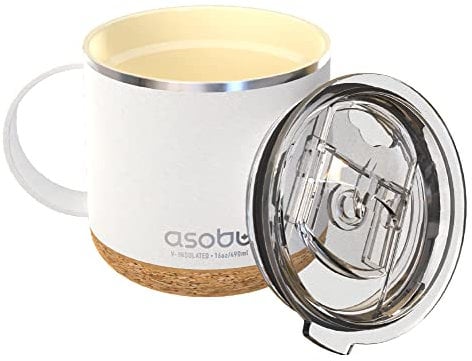Asobu Infinite Stainless Steel Insulated Coffee Mug with Inner Ceramic Coating and Cork Coaster