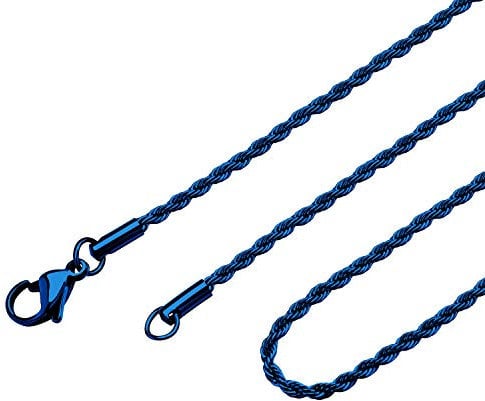 555Jewelry Stainless Steel Black Necklace For Men | Black Necklaces for Women | Classic Twisted Black Rope Necklace for Women | Singapore Chain Link Jewelry | Blue 16 Inches