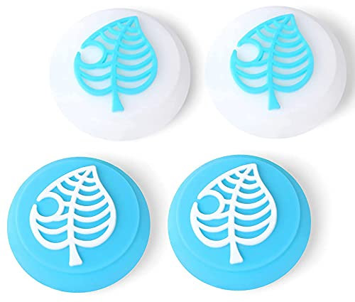 Tscope Jolis capuchons de pouce pour manette Nintendo Switch/Lite/OLED, pour animal Crossing Kawaii Leaf Joystick analogique en silicone souple pour NS Joy Cons (feuille bleue)