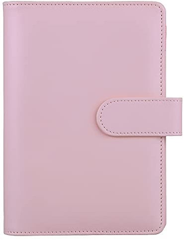 HAUTOCO A6 PU-Leder-Notizbuch, nachfüllbar, 6 Ringordner für A6-Füllpapier und Bargeld, Budget-Umschläge, lose Blätter, persönlicher Planer, Binder Cover mit magnetischer Schnalle, rosa