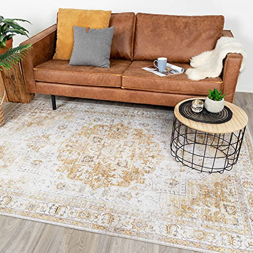 FRAAI | Home & Living Teppich Vintage - Lago Gelb - Baumwolle, Polyester - Flachgewebe - Vintage - Orientalisch - Wohnzimmer, Esszimmer, Schlafzimmer - Carpet