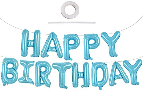TONIFUL Licht Blau Happy Birthday Ballon Girlande,16 Zoll Macaron Blau Folie Happy Birthday Folienballon Luftballon Geburtstagsballon Banner Helium Ballon für Geburtstag Party, Geburtstagsbanner