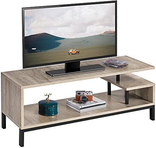 Yaheetech Mobile Porta TV Mobiletto Basso per TV a 2 Ripiani Tavolino da Salotto Industriale Supporto per TV in Legno da Soggiorno 106 x 40 x 40 cm Grigio
