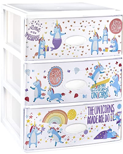 COM-FORT HOUSE | Cajonera Apilable de Plástico Efecto Cristal | Modelo Unicornio | Color Blanco | Modelo de 3 Cajones | Cajones de Almacenamiento Modular | (380 x 370 x 473 mm) |