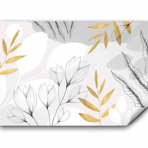murando - Papier peint panoramique nature 300x210 cm - Revêtement mural décoration salon - Design moderne - Géométrie nature plantes feuilles minimalisme fleurs doré b-A-10071-a-b