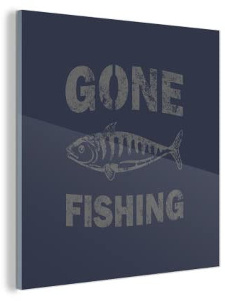 MuchoWow Glasbild Glasfoto Wandbild Bilder Deko 20x20 cm Jahrgang - Fisch - Text