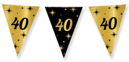 PD-Party - Geburtstag Girlande für 40. Geburtstag - Wimpelkette - Deko Geburtstag - Jubiläum - Schwarz Gold Deko - Party Deko - 40. Geburtstag Junge & Mädchen - Geburtstags Deko - 1000 x 30 cm
