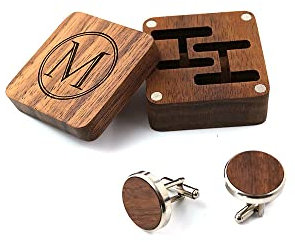 GIVBRO Herren-Manschettenknöpfe aus Holz, Vintage-Stil, Holz, Manschettenknöpfe für Hochzeit, Jahrestag, Geburtstag, Abschlussball, Party