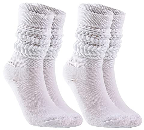 Xhonp 2 paia di calzini morbidi da donna, morbidi, extra lunghi, lavorati a maglia, calzini in cotone caldo, bianco, taglia unica