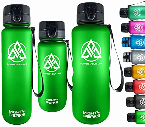 MIGHTY PEAKS Gourde de Sport XXL 2 L - Sans BPA, Anti-Fuite, Grand Insert à Fruits - Bouteille de Fitness et d'Eau - Vert