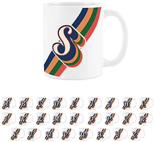 Purely Home Retro Alphabet Letter S Mug - White Coffee Tea Present Personalised Initial Gift
