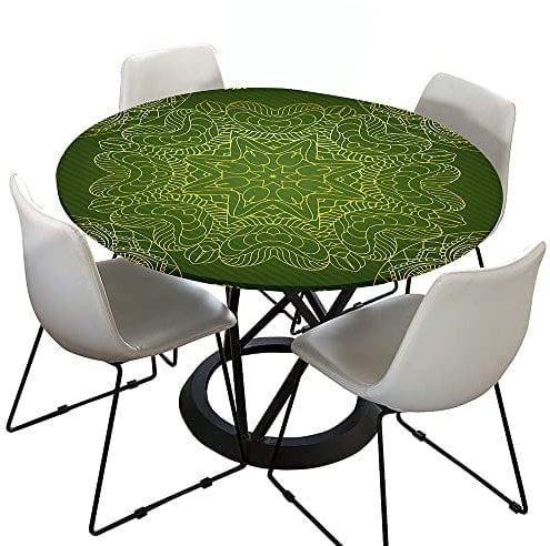 Morbuy Rund Tischdecke Elastisch, Lotuseffekt Tischdecke Abwaschbar Tischdecken Mandala Drucken Gartentischdecke Indoor Outdoor Tischtuch (Durchmesser 70cm,Dunkelgrün)