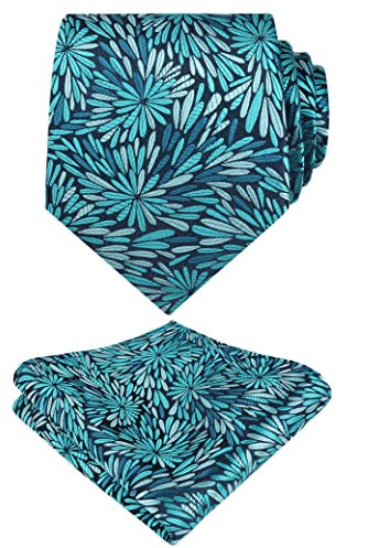 Alizeal Cravate florale décontractée et carré de poche pour homme, 141-Turquoise + Bleu sarcelle, taille unique