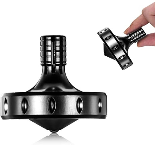 Präzisions kreisel aus Metall, perfekt ausbalanciert, sanfte Rotation, Lange Rotationszeit, leicht über 10 Minuten, tragbares EDC-Spielzeug (Schwarz L)
