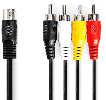 NEDIS Câble audio DIN 5 broches | 4 fiches RCA | Nickelé | 1 m | Rond | PVC | Noir | Étiquette