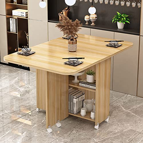 Drop-Leaf-Tisch, klappbarer Küchentisch, Esstisch aus Holz mit 2 Lagerregalen und Rollen, platzsparender ausziehbarer Tisch für Küche/Wohnzimmer/Heimbüro – 1,2 m