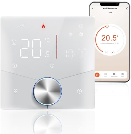 Decdeal WiFi Smart Thermostat Raumthermostat,Fussbodenheizung Wasser,Voice Control,Weekly Programmable Temperature Smart Knob Thermostat mit Dimmable Light Color mit Tmall Genie Amazon Google Home