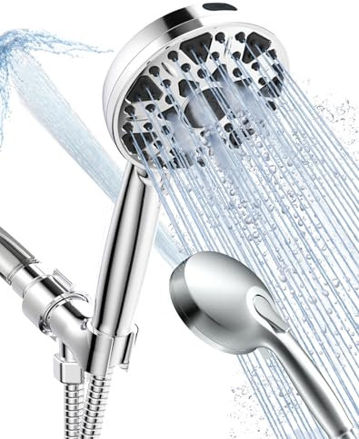 BOWGER Shower Head with Handheld High Pressure Multi-Function 7 modes, Built-in Power Wash to Clear Tub, Tile & Pets, 5” High Flow Hand Held Rain Showerhead with Extra Long Hose and Adjustable Bracket