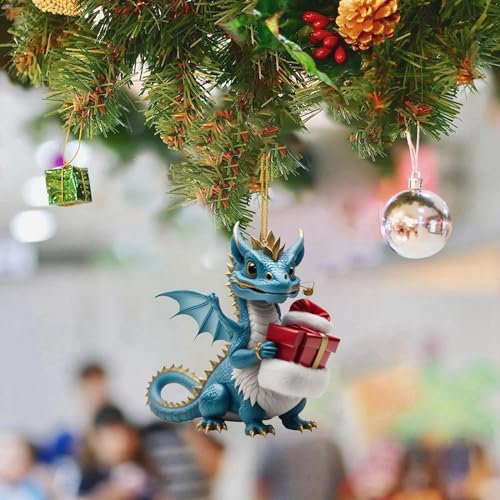 Weihnachtsbaumschmuck Holz Weihnachtsbaum Schmuck Ornament, Weihnachts Drachen Ornament, 2D Kreative Anhänger Christbaumschmuck, Weihnachtsbaum Deko Weihnachtsdeko (A, One Size)