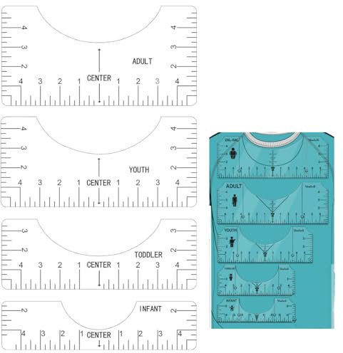 EIHI 4 Stücke T Shirt Ausrichtungslineal,Plotter,Plotter Zubehör,DIY T-Shirts Ausrichtlineale,Schablonen-Lineal,Vinyl-T-Lineal für T-Shirts mit Rundhalsausschnitt und Erwachsene,Jugend (transparent)