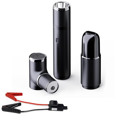 Auto Starthilfe Powerbank mit Luftkompressor, 12V - 500A Spitzenstrom, 38,4Wh Tragbare Auto Starthilfe für 6.0L Benzin- und 5.0L Dieselmotor und LED Taschenlampe