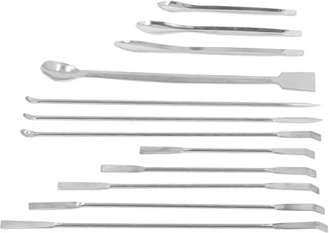 SEAFRONT 12Pcs Stainless Steel Lab Spatula Micro Scoop Set Double Ends Long Handle Laboratory Sampling Spoon Mixing Spatula for Experiment