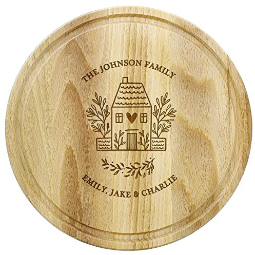 Personalised Home Design Round Wooden Chopping Board New Home Wedding Couples & Families Gift