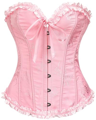 SZIVYSHI Corset à lacets, baleines en plastique et encolure en cœur pour femme, rose poudré, 4XL