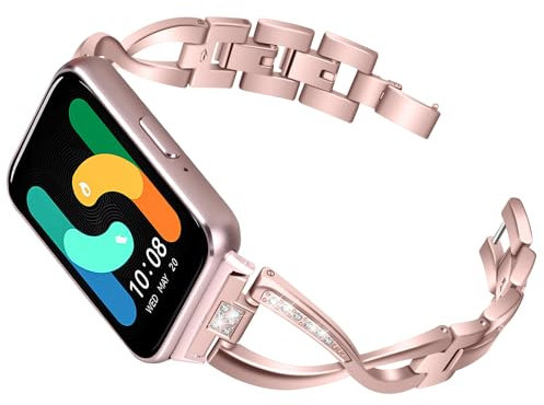 SMYAOSI Bracelet en Métal pour Samsung Galaxy Fit 3 SM-R390, Brillant Bracelet de réglable en acier inoxydable pour Samsung Galaxy Fit 3 SM-R390 Smartwatch Activity Tracker Femmes Hommes (Rose)