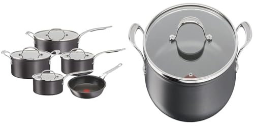 Tefal Jamie Oliver Cook's Classics 5-Piece Non-Stick Pots & Pans Set, 24cm Frying Pan, 18cm Saucepan, 30cm Shallow Pan Plus Lid, Oven-Safe