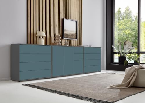 BMG Möbel Sideboard »Mailand Set 8«, Korpus in Anthrazit und Fronten in Petrol, Anti-Fingerprint-Beschichtung